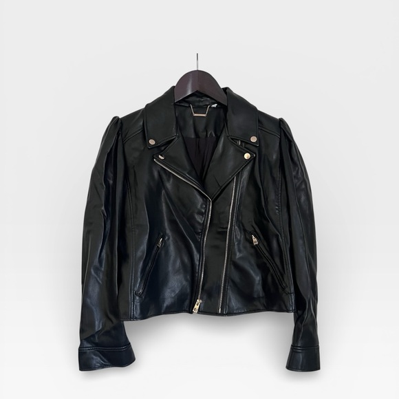 Chico's Black Faux Leather Cropped Moto Jacket - Picture 4 of 13